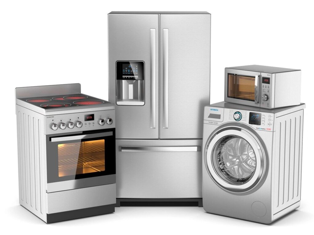 Various appliances including oven, refrigerator, front load washer machine, and a microwave.